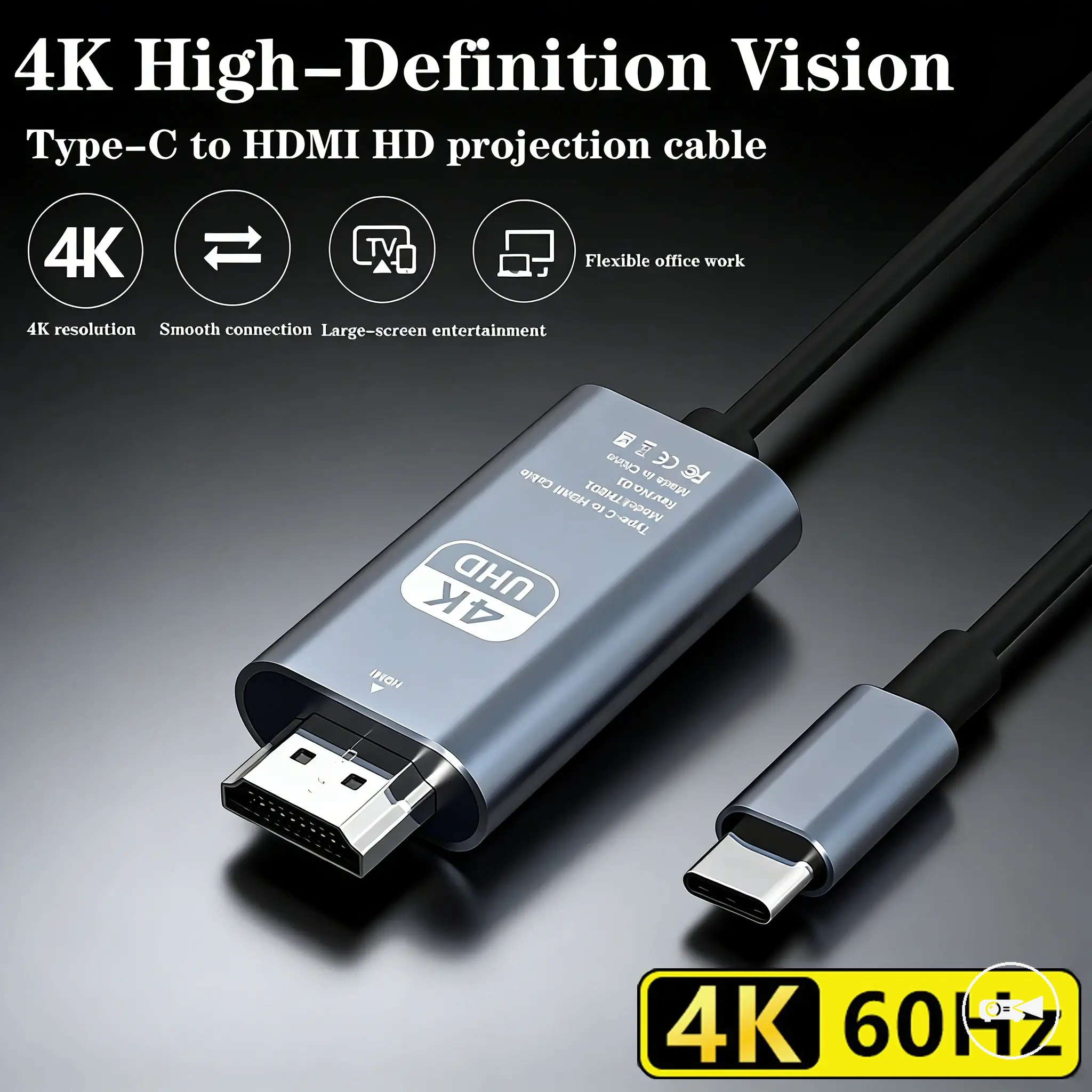 Cable USB-C a HDMI para conexiones de teléfono y proyector