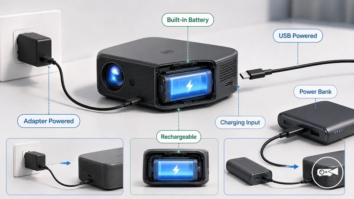 Systemes batterie alimentation mini projecteurs