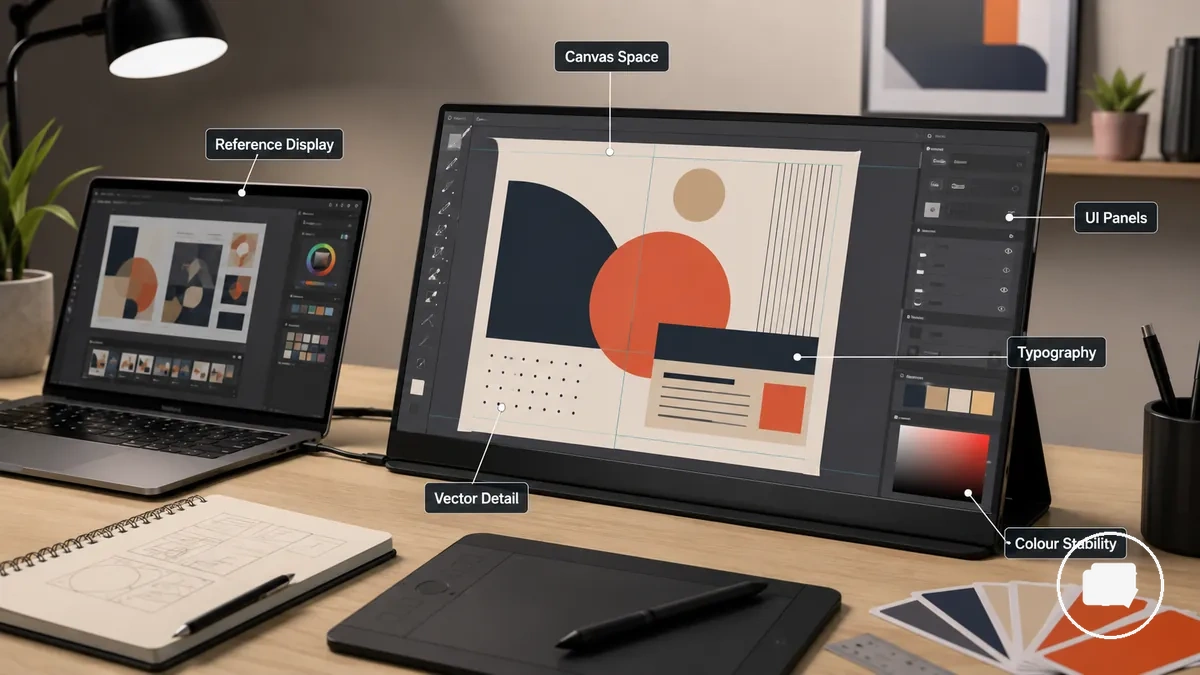 Tragbarer Monitor, der für Grafikdesign und Layout-Arbeitsbereich verwendet wird