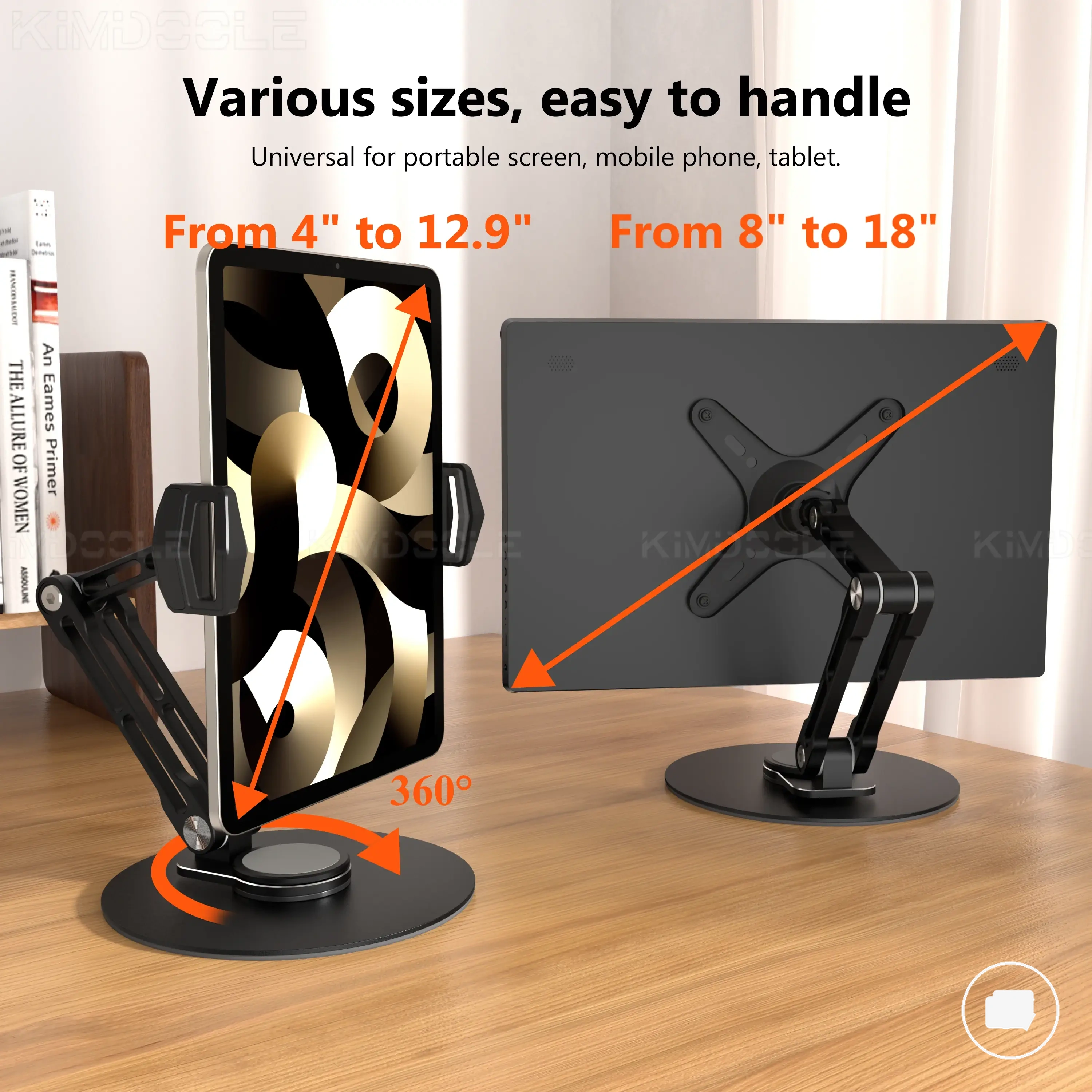 Foldable rotating monitor arm stand for portable monitors, tablets, and display accessories