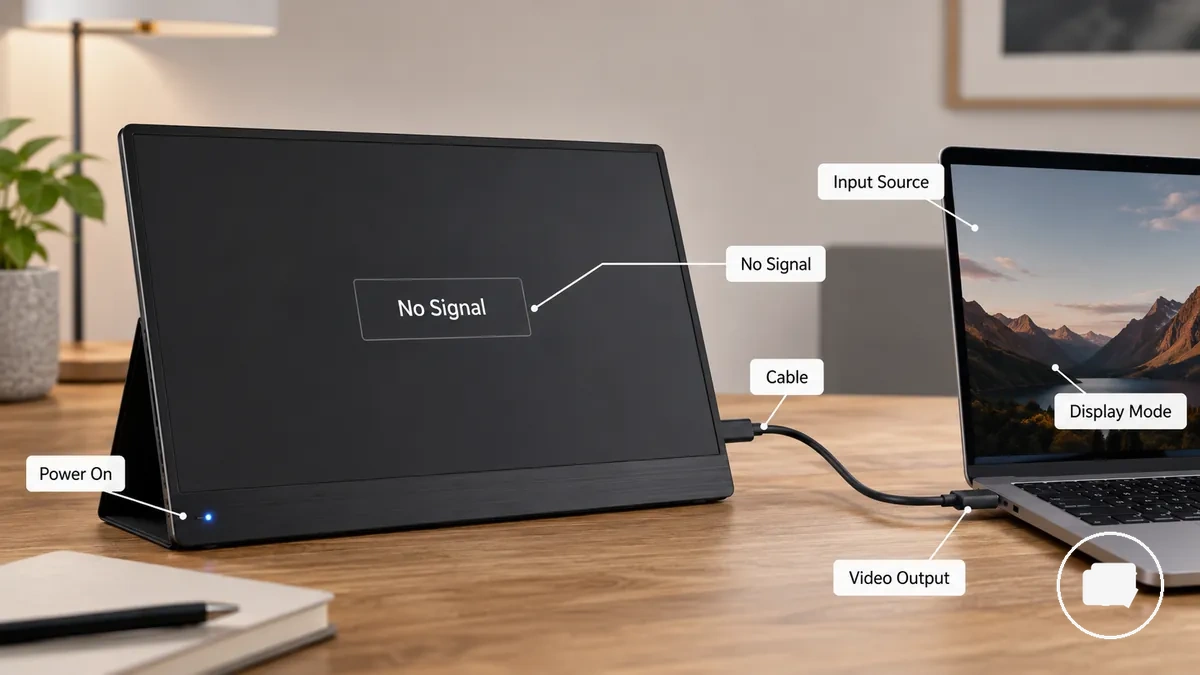 Powered portable monitor showing no signal while connected to a laptop