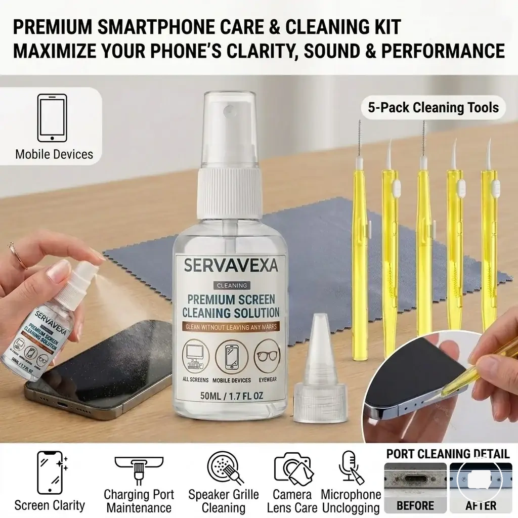 Kit spray nettoyant écran avec brosses et chiffon microfibre pour moniteurs, ordinateurs portables, tablettes et caméras
