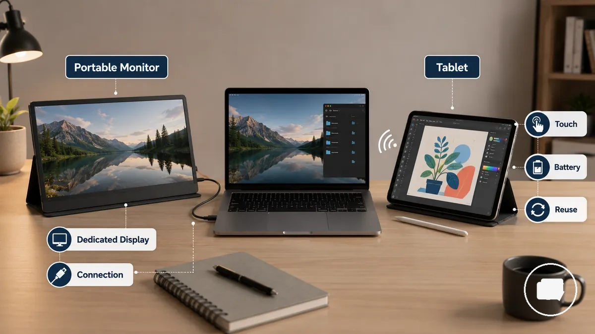 Différences principales entre un moniteur portable et une tablette comme second écran