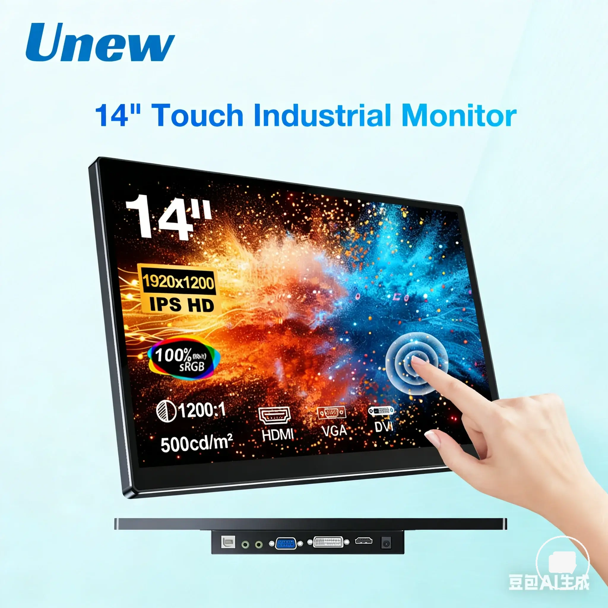 Monitor portátil touch de 14 polegadas 1920x1200 com brilho 500cd e suporte VESA