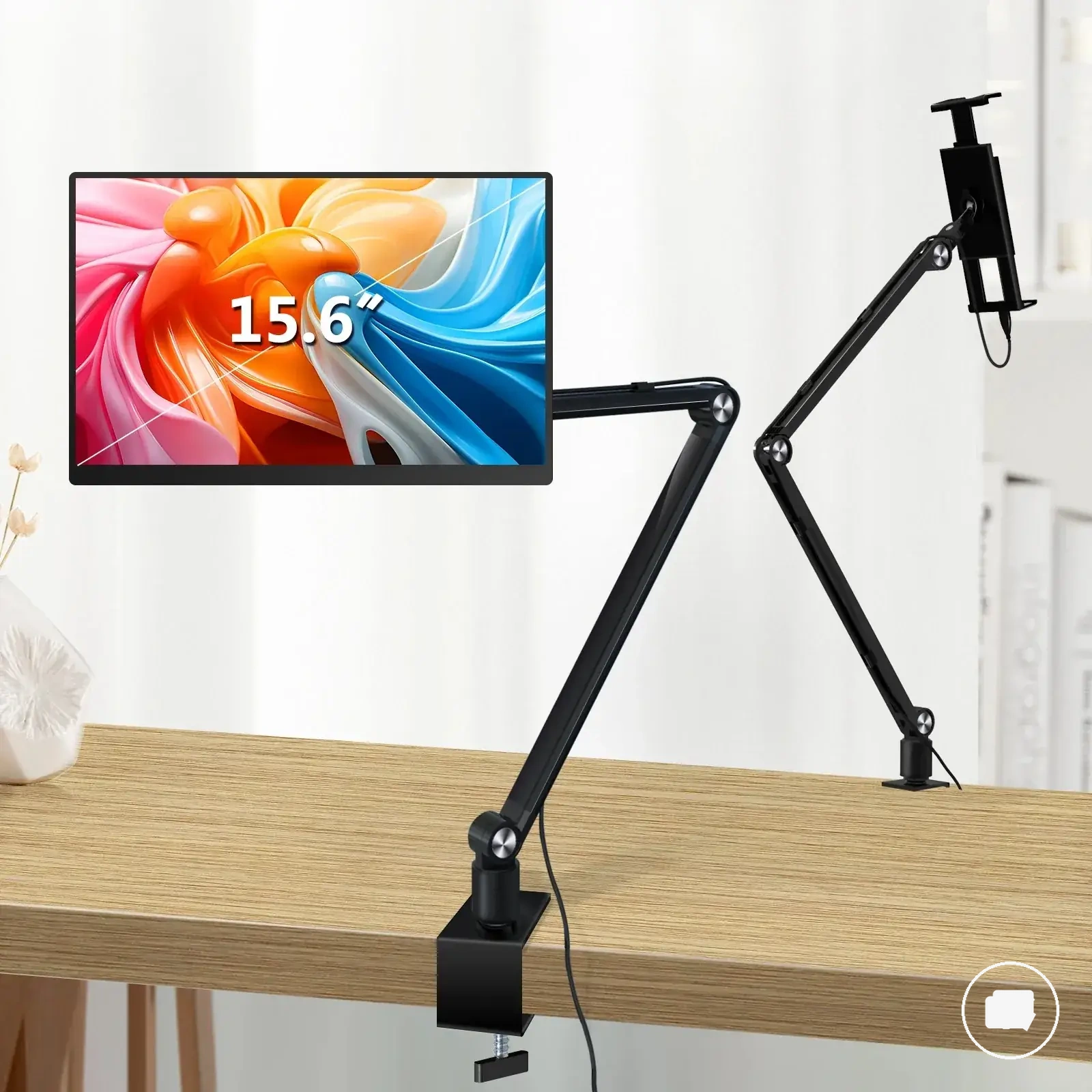 Suporte giratório de alumínio com braço longo para instalação de monitor portátil de 15,6 e 16 polegadas