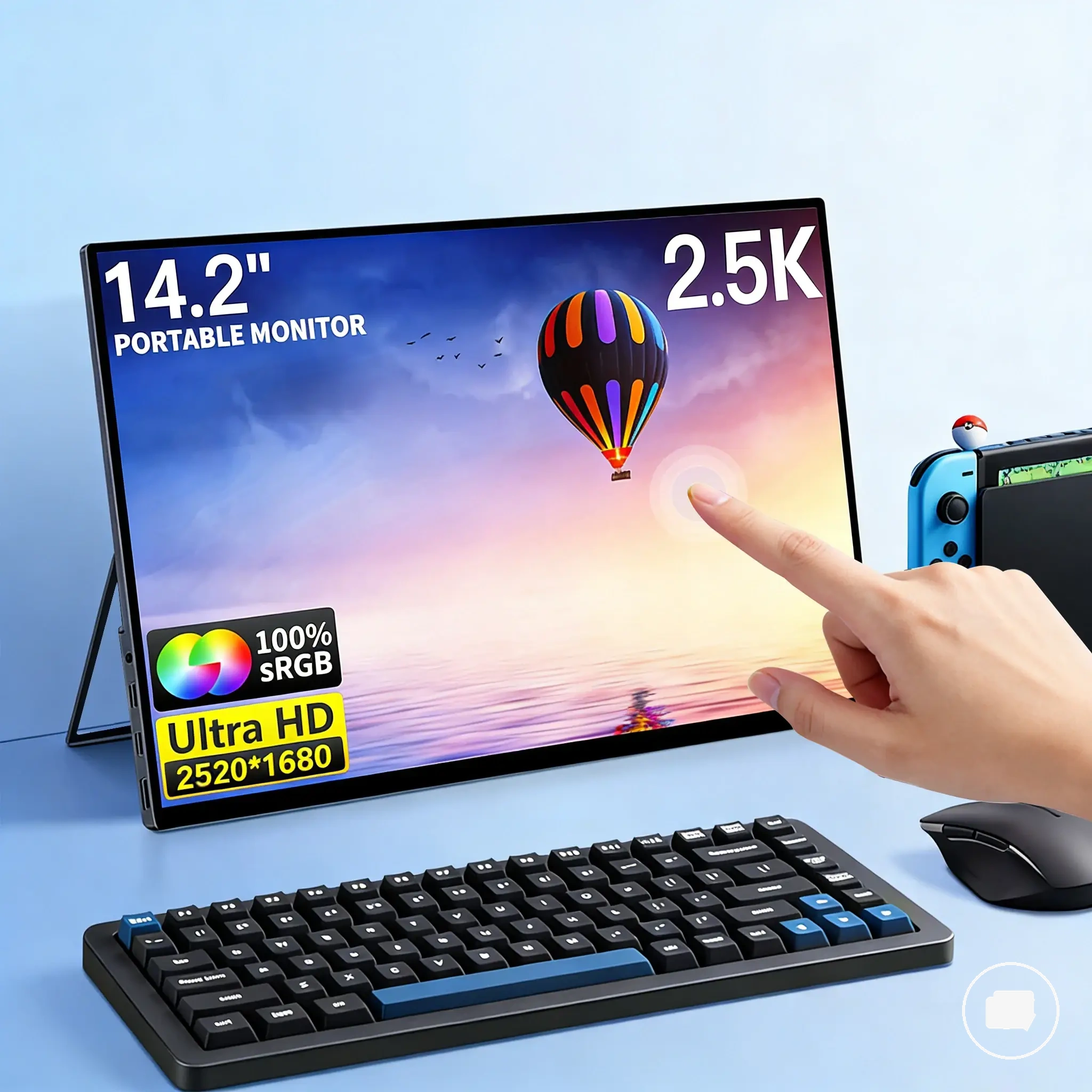 USB-C ve mini HDMI bağlantılı 14,2 inç 2.5K dokunmatik taşınabilir monitör