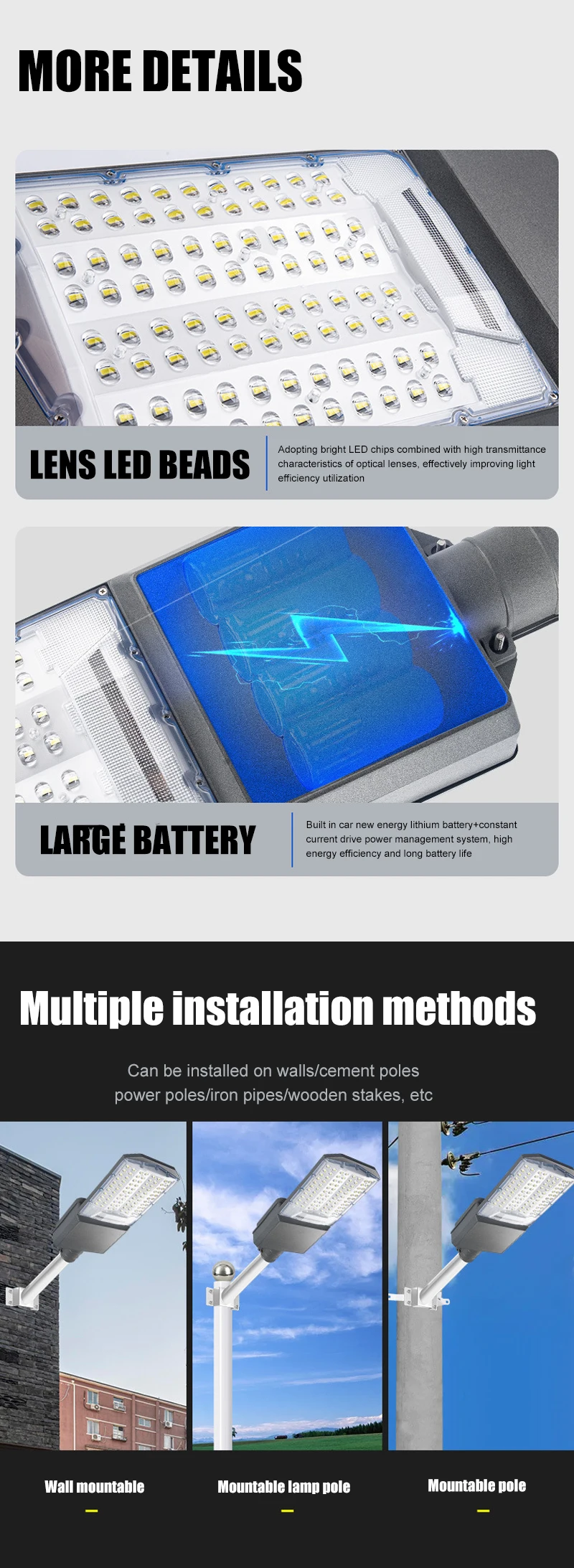 Lampadaire solaire LED étanche sans fil