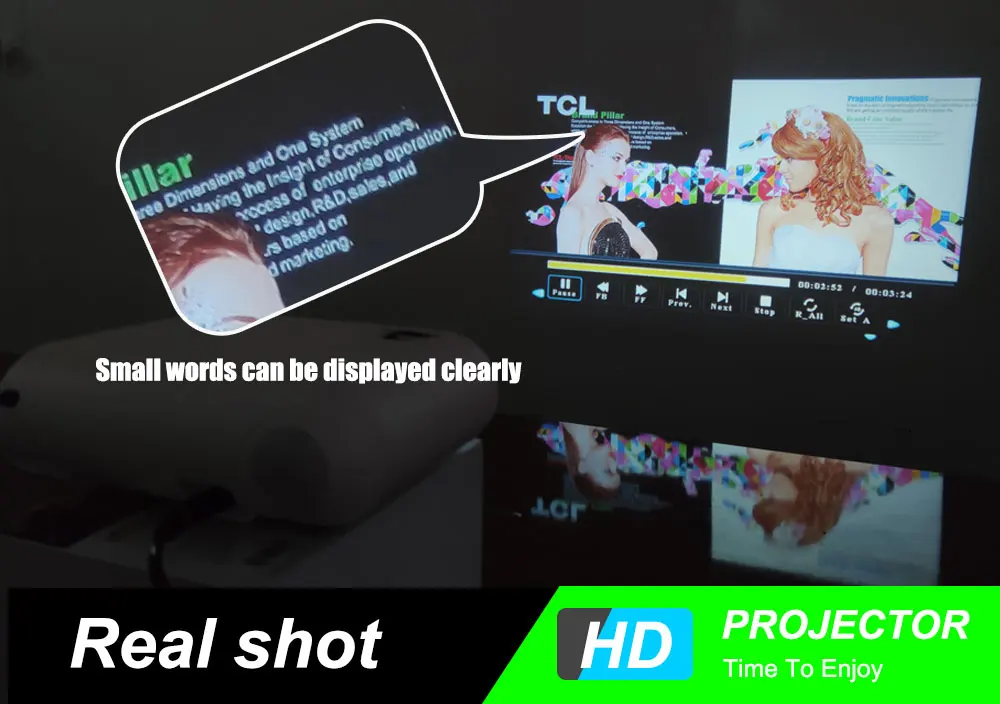 Tir réel du mini projecteur P62
